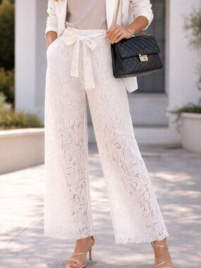 261259 White Lace Pants by FRANK LYMAN